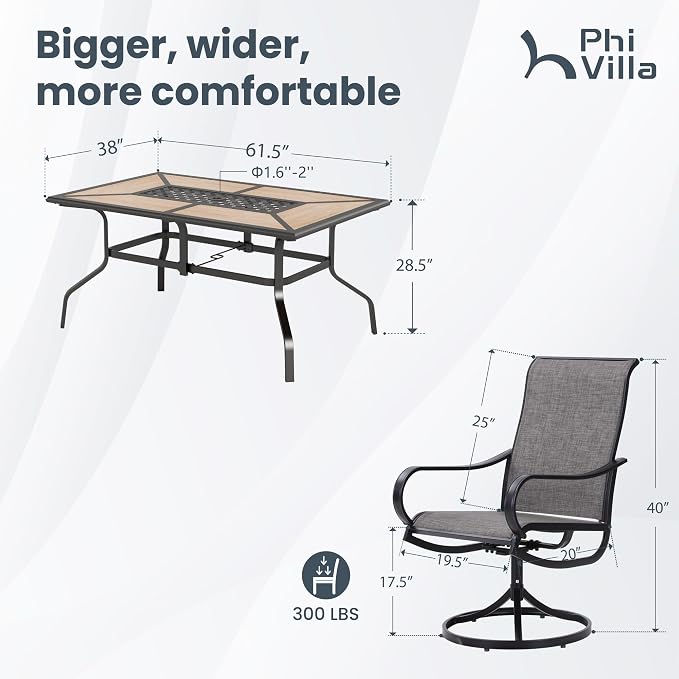 PHI VILLA 7 Piece Patio Dining Set, 6 Swivel Patio Chairs - Image 8