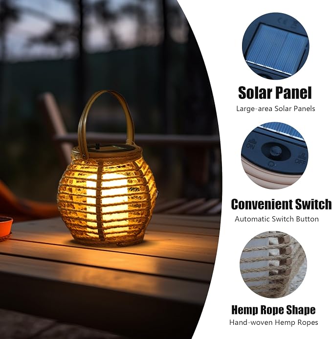 2 Pack Solar Lanterns Outdoor Waterproof, Imitation Candle Lantern in Bohemian - Image 3