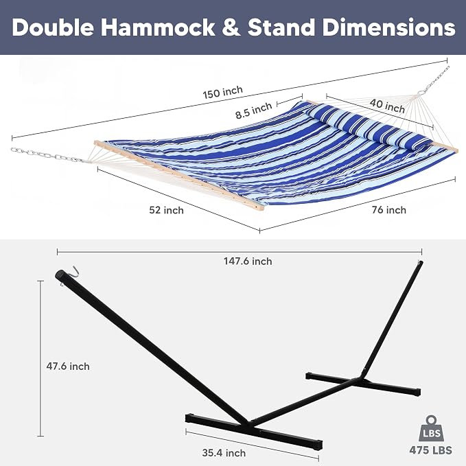 SUNCREAT Double Hammock with Stand, Two Person Cotton Rope Hammock - Image 5