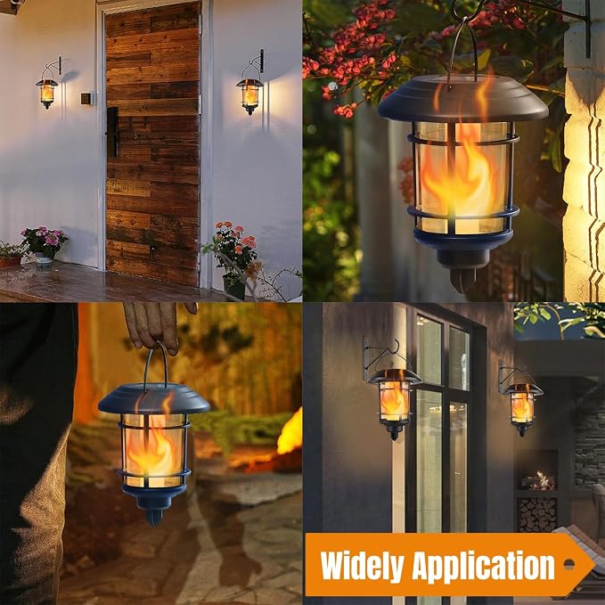 Dynaming Solar Flame Wall Lanterns, Outdoor Solar Wall Hanging Lights, - Image 4