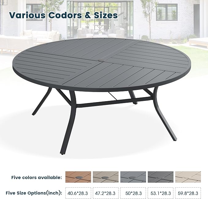 Patio Dining Table for 8-10, Round Metal Outdoor Table - Image 7