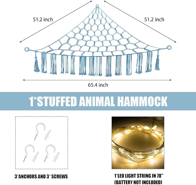 Stuffed Animal Hammock with LED Light, Large Stuffed Animals Storage Corner - Image 5