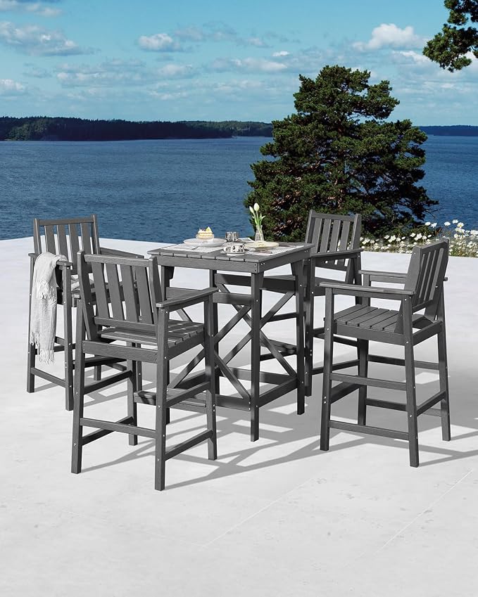5 Pieces Adirondack Bar Chairs Set, HDPE Patio Bar Height Table and Chairs - Image 2