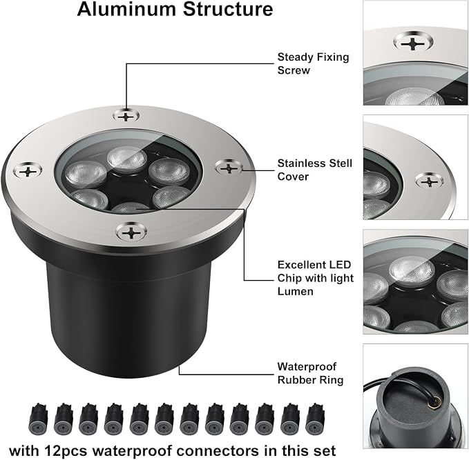 JESLED Landscape Lighting 6W LED Well Lights, 12V 24V Ground Lights 6000K - Image 2