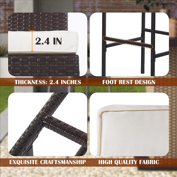 PayLessHere Outdoor Bar Stools Rattan Bar Chairs Set of 2 Wicker Bar stools - Image 2