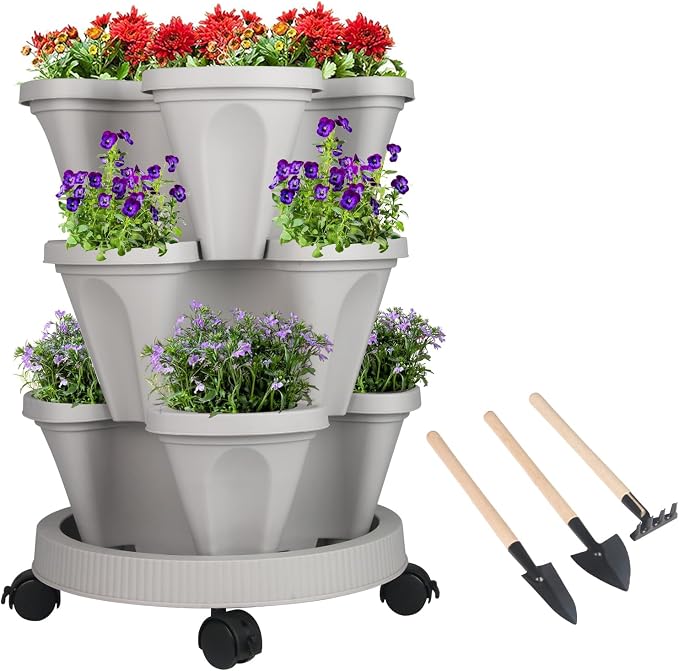 GameXcel Vertical Planter 3 Tier Stackable Planters Garden Planters Strawberry by GameXcel
