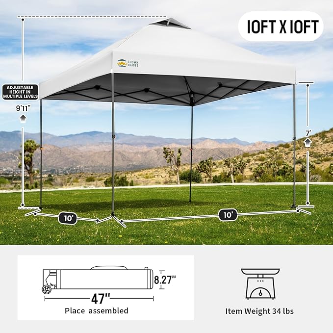 CROWN SHADES Adjustable Height on The Fly, 10x10 Pop Up Canopy - Image 2