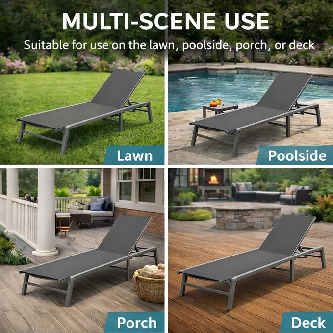 Kozyard Outdoor Foldable Lounge Chair, Aluminum Frame Patio Lounger - Image 7