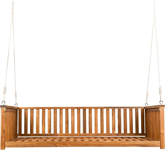 LUMISOL Twin Size Patio Swing Bed, Wooden Porch Swing Frame - Image 8