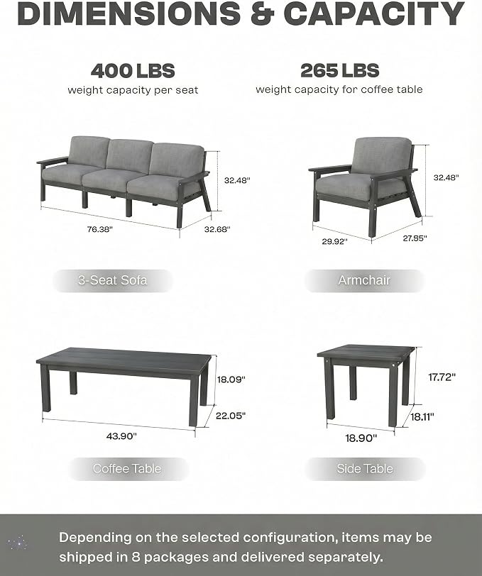 HDPE Patio Furniture Set with Cantilever Umbrella, Outdoor Couch with Washable - Image 2