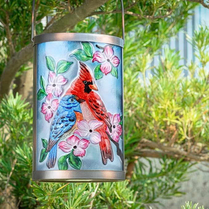 Hanging Solar Lantern Outdoor Bluebird Waterproof LED Cardinal Light Decorative - Image 3
