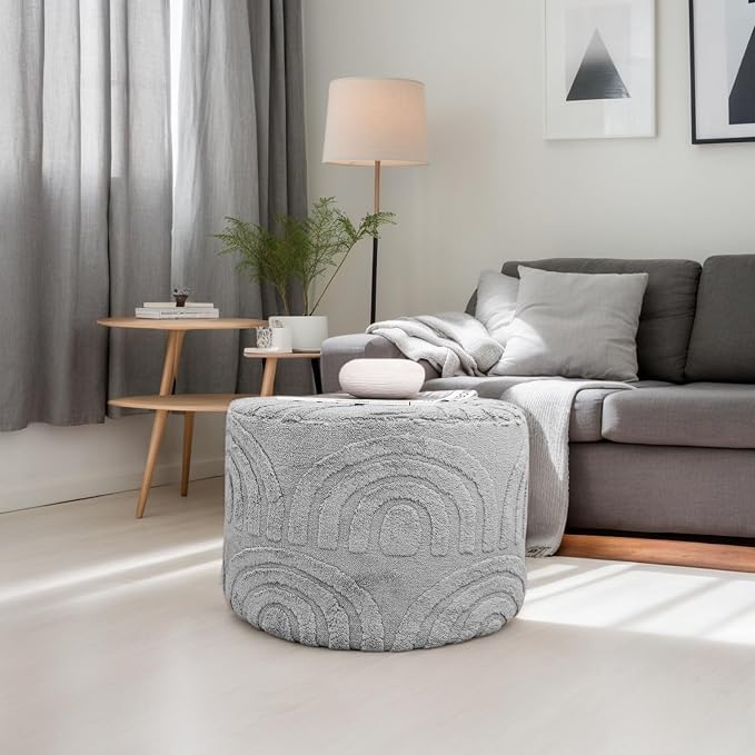 Asuprui Round Ottoman Pouf Ottoman Foot Stool Seat Faux Fur Bean Bag Foot Rest - Image 8