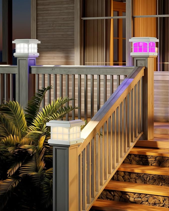 PARTPHONER RGBCW Solar Post Cap Lights 2-Pack, 9 Colors 3 Modes Fence Cap Lights - Image 8