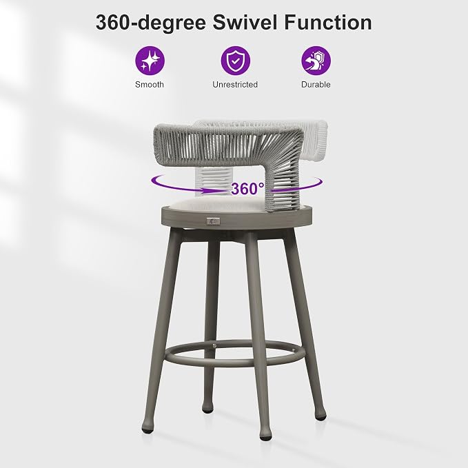PURPLE LEAF Outdoor Swivel Bar Height Stools Set of 4 Metal Modern Wicker Bar - Image 4