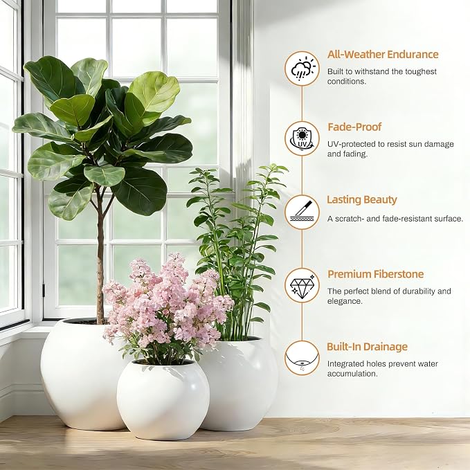 13.5 H x 17" Dia Round Fiberstone Planter - Image 6
