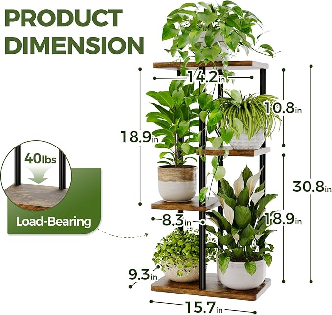 Bamworld Plant Stand Indoor, Corner 4 Tier Metal Plant Shelf - Image 3