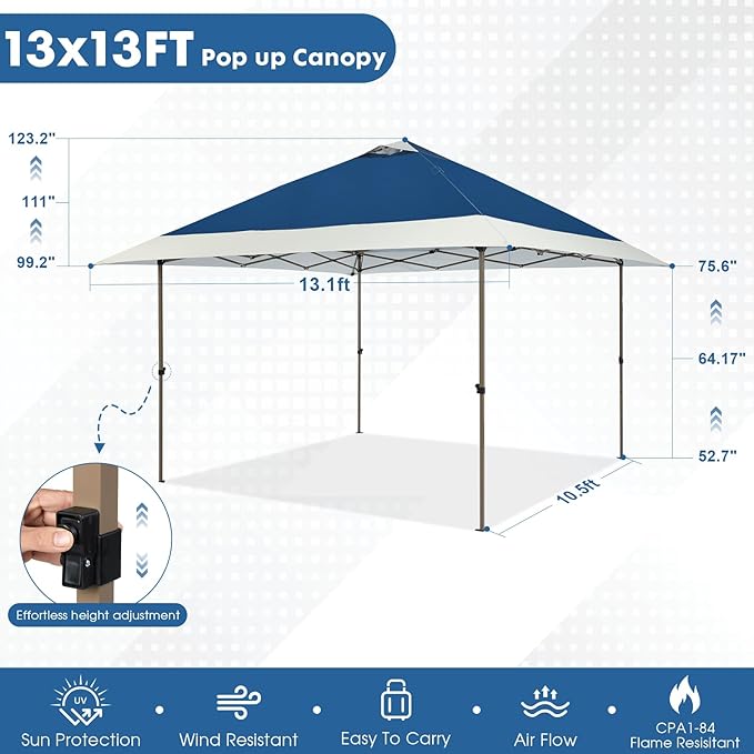 OUTDOOR LIVING SUNTIME 13x13 Instant Easy Pop Up Canopy, Portable Commercial - Image 3