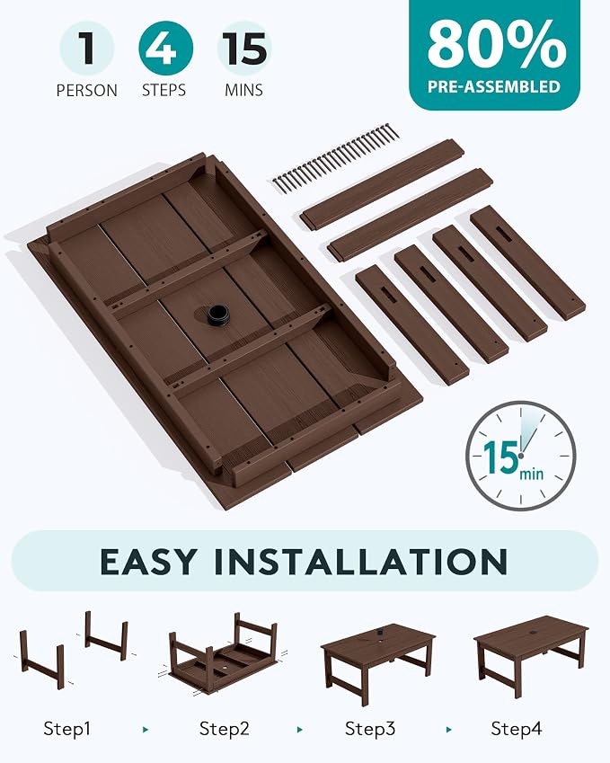 SERWALL HDPE Patio Coffee Table, Rectangle Outdoor Coffee Table, All-Weather - Image 8