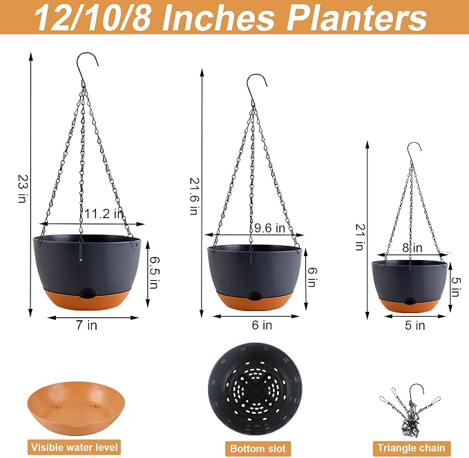 8/10/12 inch Plant Pot Hanging Planters Self Watering Pots - Image 2