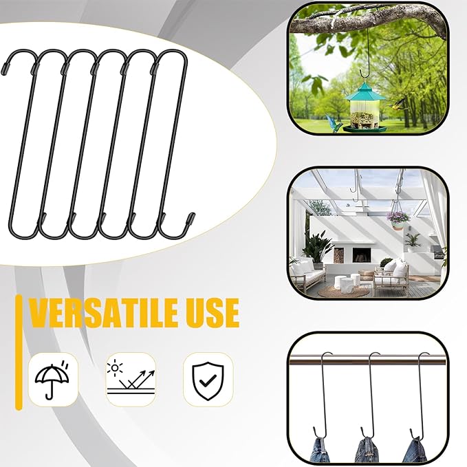 6 Pack 12 Inch Large S Hooks for Hanging Plants, Bird House, Kitchenware - Image 7