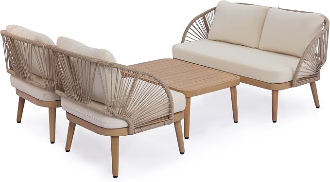 Merax 4-Piece Acacia Wood Patio Conversation Set - Image 2