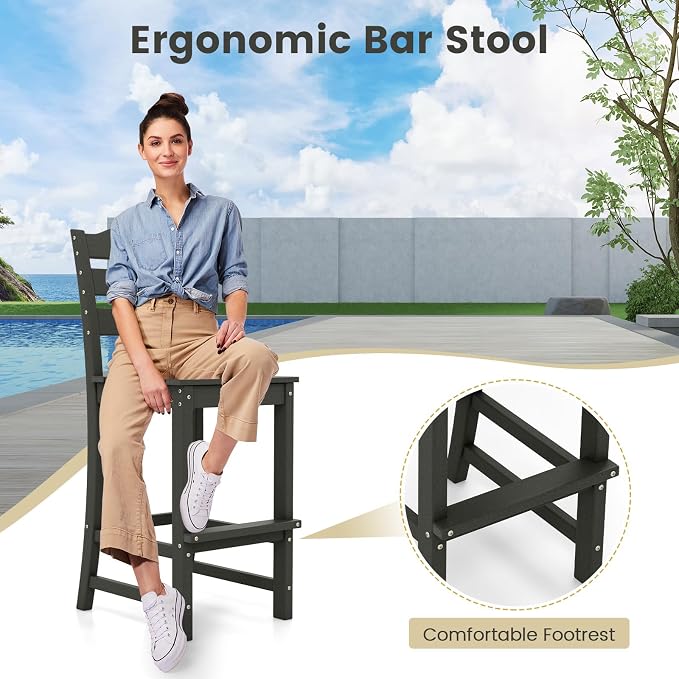 Giantex Outdoor HDPE Bar Stool, Patio Tall Bar Chair - Image 8