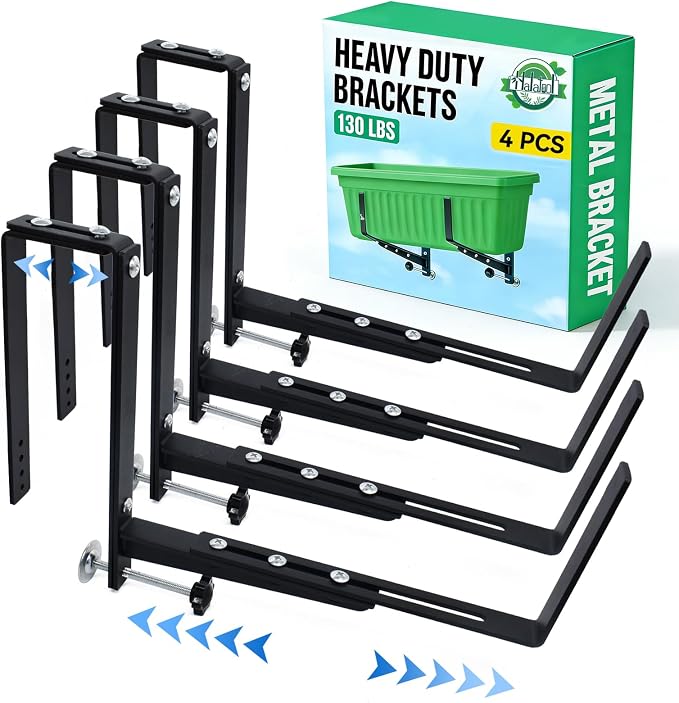 Halatool 4-Pack Heavy Duty Window Box Bracket, Adjustable Wall Mount Planter by HALATOOL