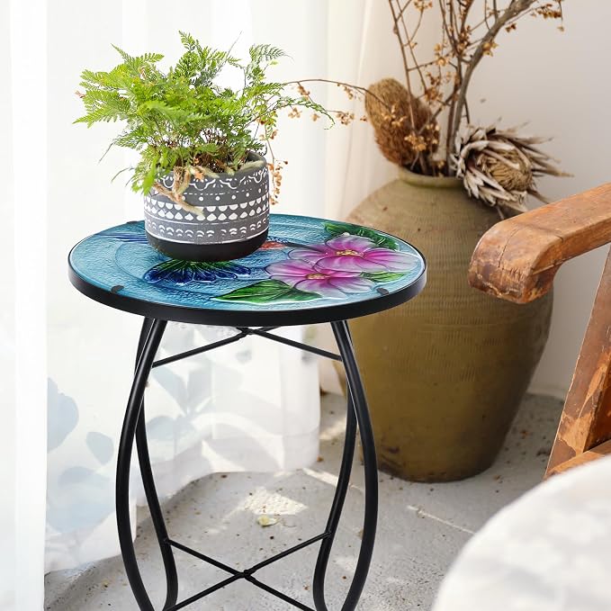 VCUTEKA Patio Side Table Outdoor Accent Table Small Mosaic Table Coffee Table - Image 2