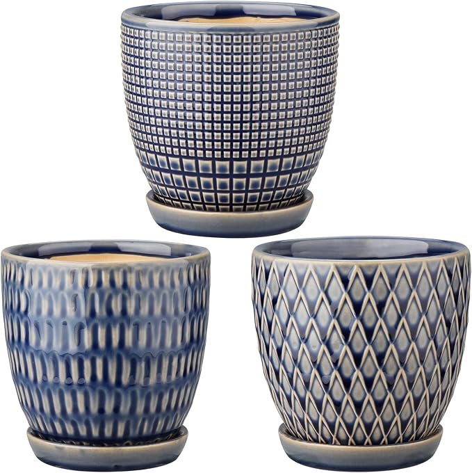 Oairse 4 inches Ceramic Planter Pots 3 Set of Small Round Flower Pots by Oairse