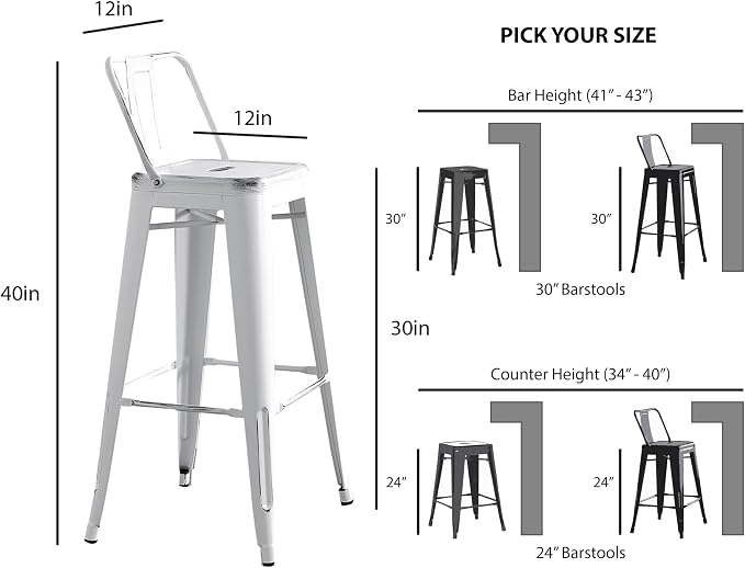 AC Pacific 30” Metal Barstool Set of 2 – Country Rustic Style - Image 3