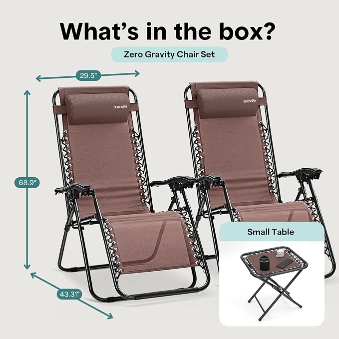 SereneLife Outdoor Zero Gravity Lounge Chair Set - Image 2