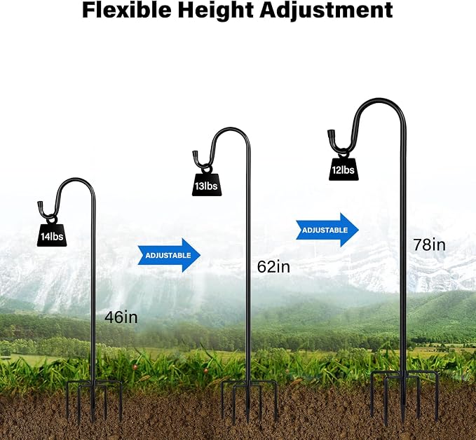Shepherd Hooks for Outdoor, 2 Pack 78 Inch Bird Feeder Pole - Image 3