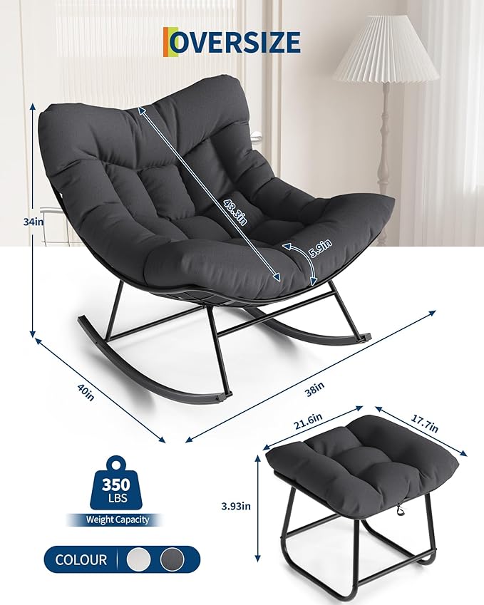 GarveeLife Oversized Papasan Rocking Chair - Image 2