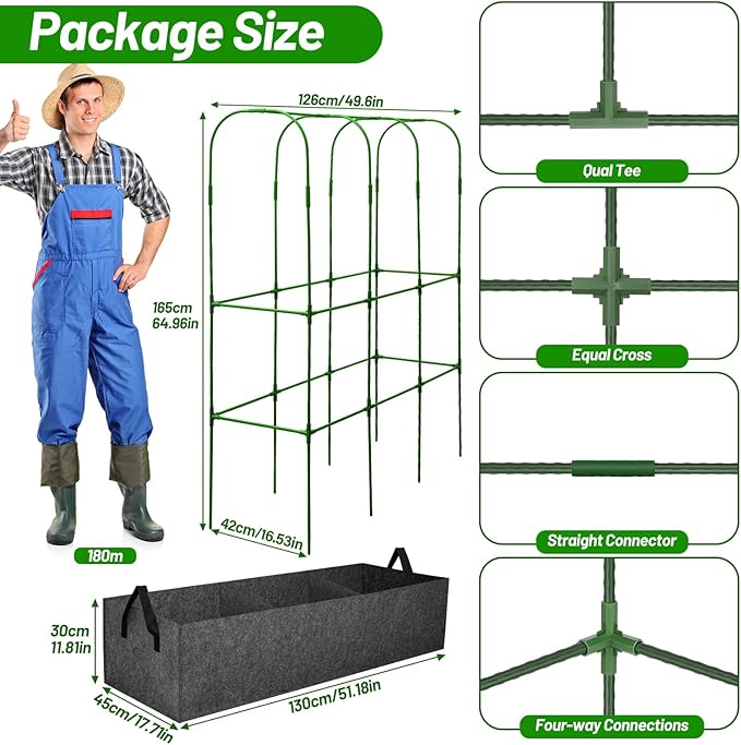 U-Shape Cucumber Trellis with Fabric Raised Garden Bed 65x50 Inch Metal Garden - Image 2