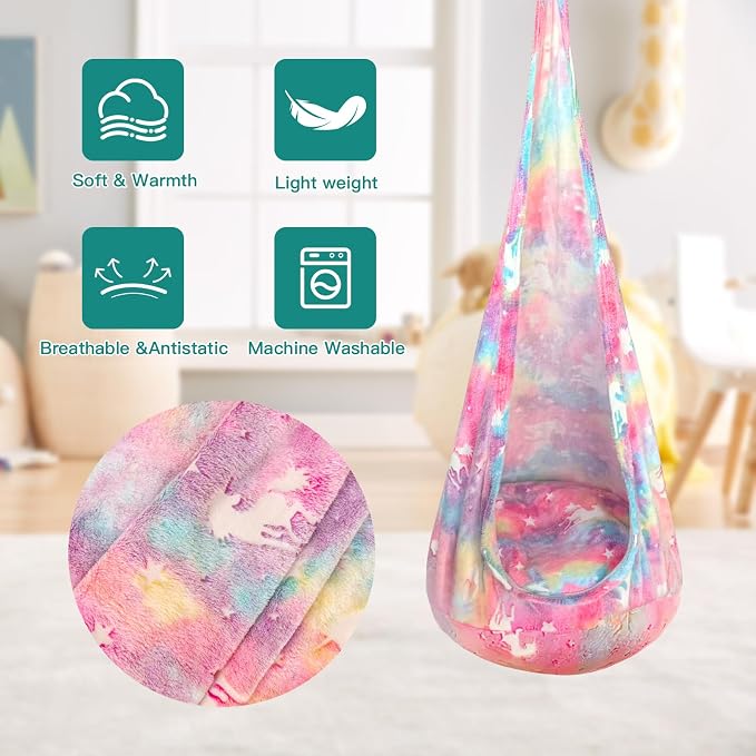 Kids Pod Swing Seat, Flannel Sensory Swing Chair Nightglow - Image 6