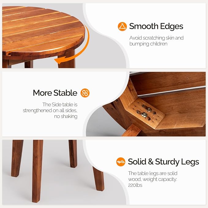 VINGLI Solid Wood Outdoor Side Table, Weather-Resistant Round Patio End Accent - Image 4