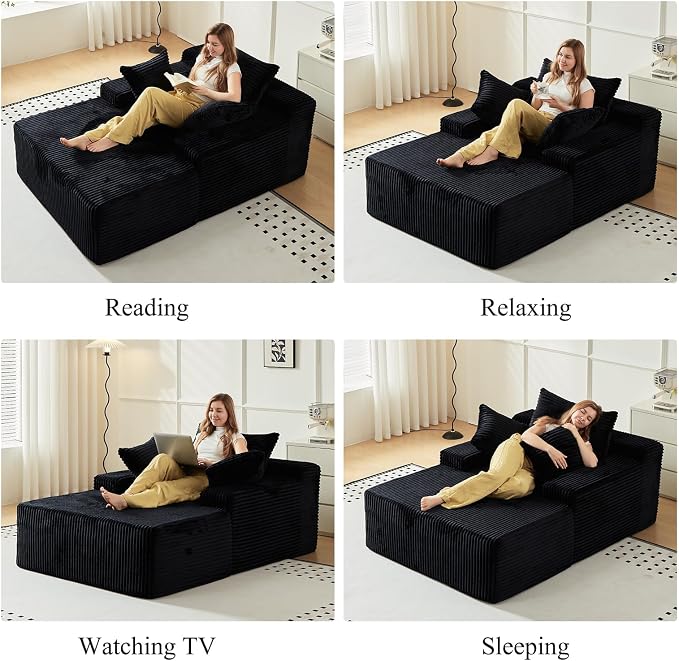 67 Inch Chaise Lounge Chair Indoor, Oversized Upholstered Boneless Sofa Bed - Image 7