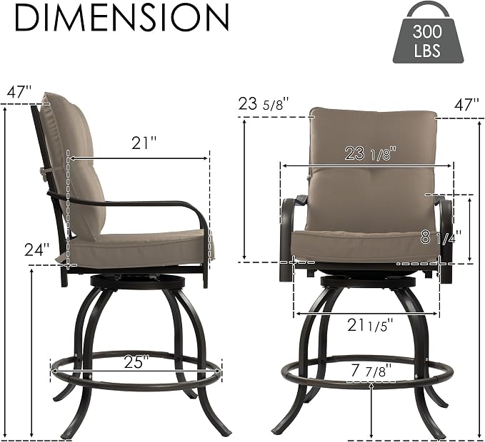Kozyard Isabella Outdoor Swivel Bar Chairs, Counter Height Patio Bar Stools Set - Image 3