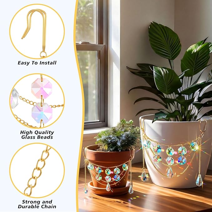 Sun Catcher Plant Hanger with Beads and Glass Crystal Beaded Plant Accessories - Image 3