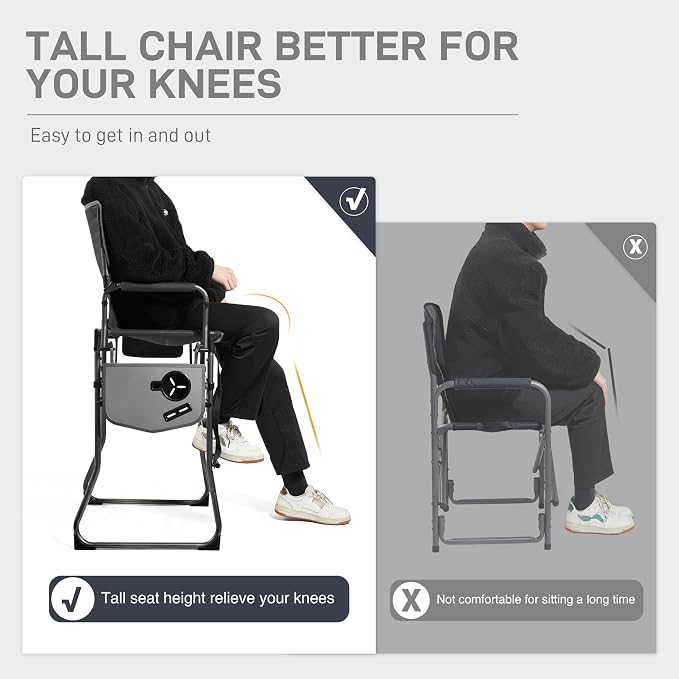 EVER ADVANCED Portable 30.7" Seat Height Tall Folding Camping Chair Directors - Image 7