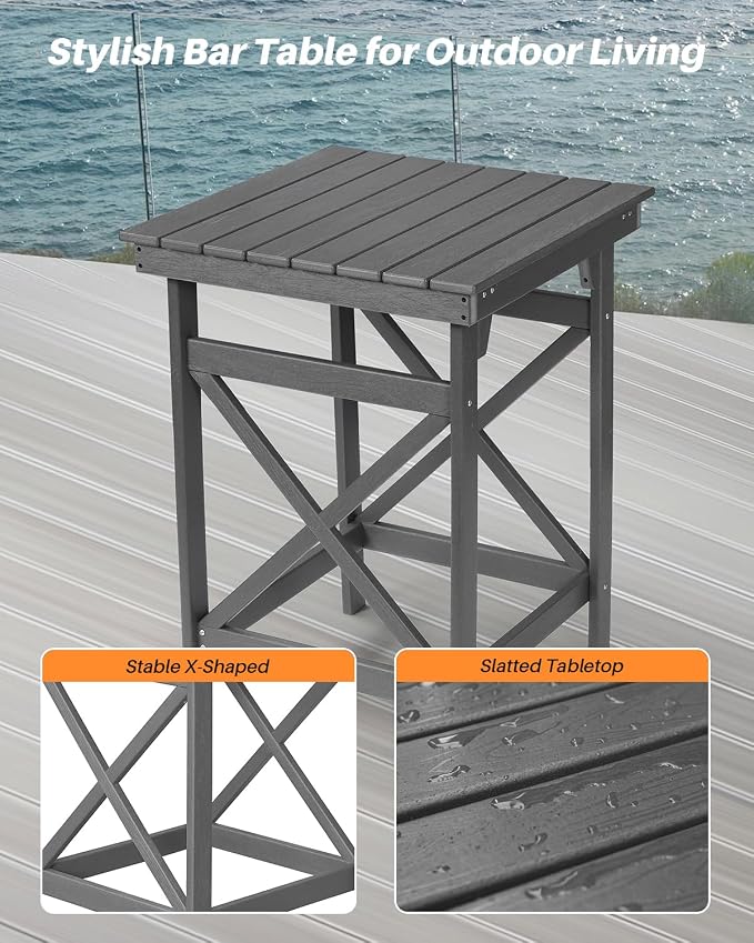 HDPE Outdoor Bar Table, All Weather HDPE Patio High Top Pub Table, Square HDPE - Image 7