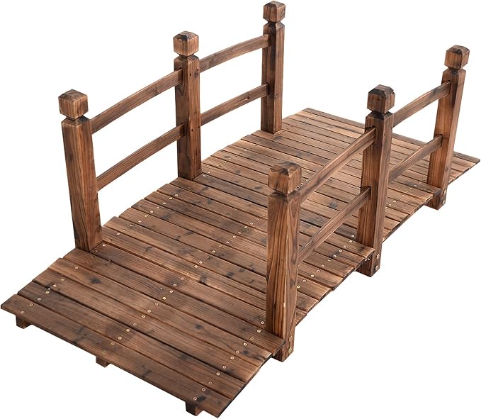 LDAILY Moccha 5FT Wood Garden Bridge, Pond Bridge by LDAILY