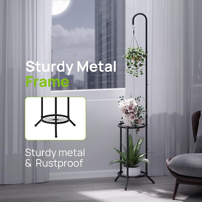 2-tier Hanging Plant Stand Plant Hanger Indoor Outdoor Corner Plant Stands - Image 6