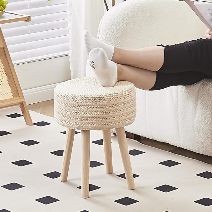 Cpintltr Round Ottoman Footstool Natural Seagrass Foot Stool Pouf Ottomans - Image 3