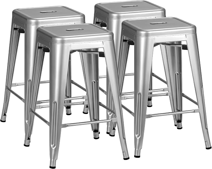 Furmax 24 Inch Metal Bar Stools Set of 4, Counter Height Bar Stools Height High by Furmax