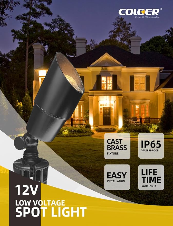 COLOER Brass Low Voltage Landscape Spotlight 1-Pack - Image 2