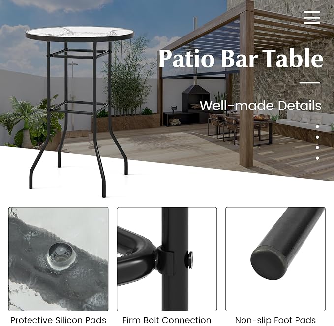 Tangkula 27 Inches Patio Bar Table, Round Bar Height Bistro Table - Image 6