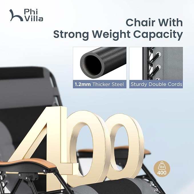 PHI VILLA XXL Oversized Padded Zero Gravity Chair, Foldable Patio Recliner - Image 5