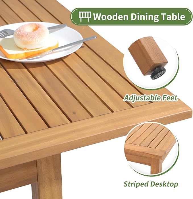 OC Orange-Casual 7 Piece Patio Dining Set, Outdoor Acacia Wood Furniture Set - Image 3