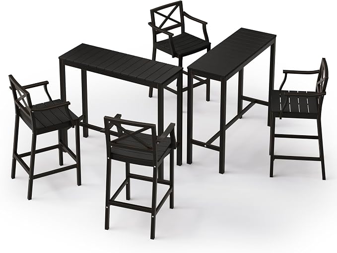 Outdoor Bar Stools Set of 2, 26 Inch Black HDPS Top and Bronze Leg Patio - Image 6